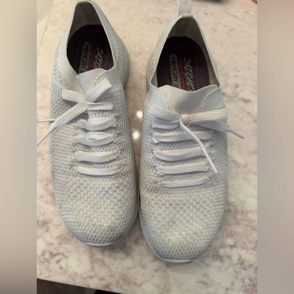 Skechers White Knit Slip-On Sneakers